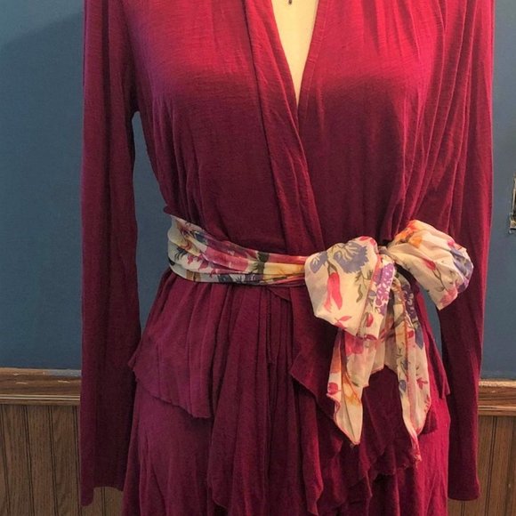 Dark Pink Sweater Cardigan ~ Ruffled ~ Layered ~ Long Sleeves ~ Size M - Picture 7 of 8